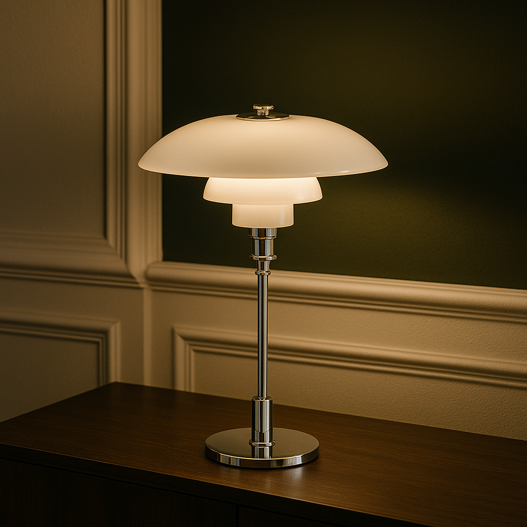 Modern Danish Designer Table Lamp - Layered Shade, LED