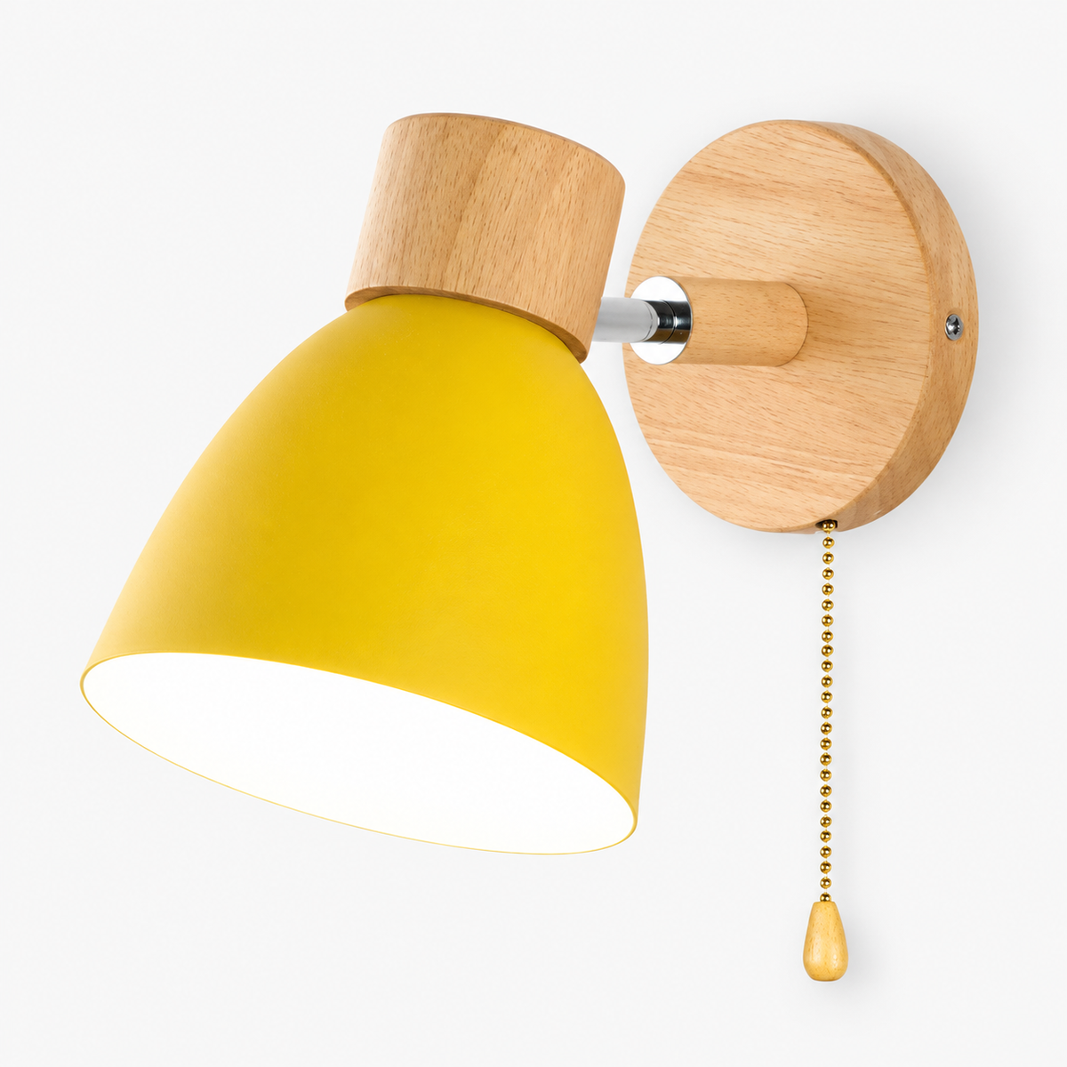 Modern Wall Sconce with Angled Arm, Wood, Conical Shade