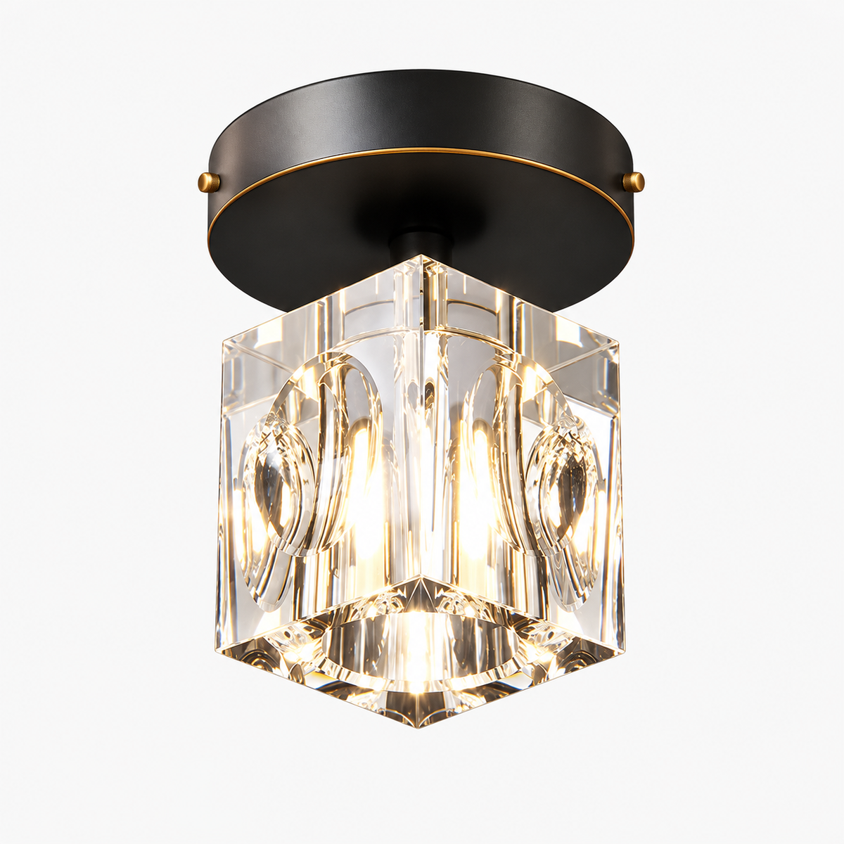 Geometric Crystal Ceiling Lamp - Modern Black or Gold Finish