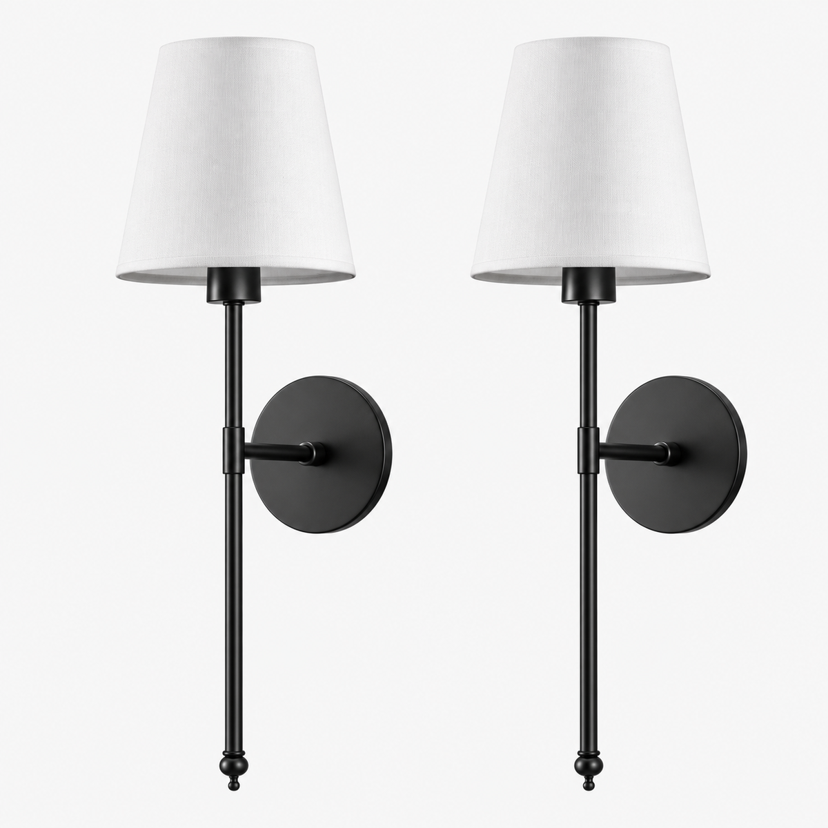 Cordless Wall Sconces - Set of 2, Long Arm, Textile Shade