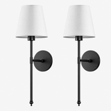 Cordless Wall Sconces - Set of 2, Long Arm, Textile Shade