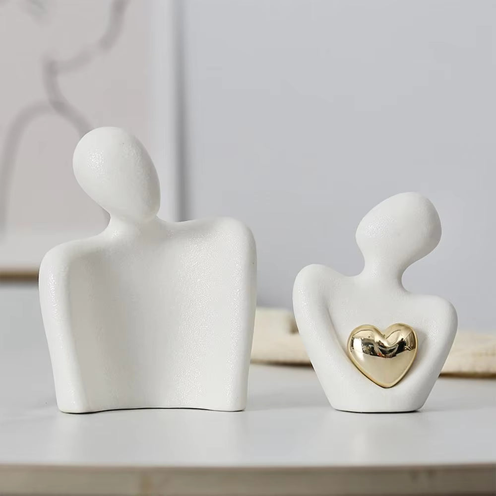 Couple Hugging Figurine – Modern Sculpture with Heart Detail