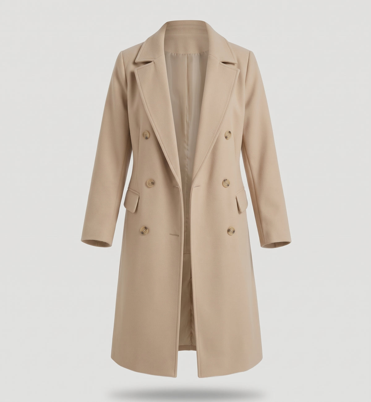 Women's Double-Breasted Long Coat with Lapel Collar