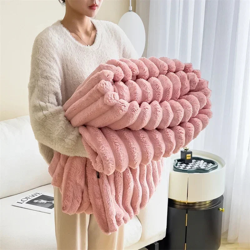 Thick Plush Throw Blanket Ultra Soft Warm Cozy for Sofa and Bed