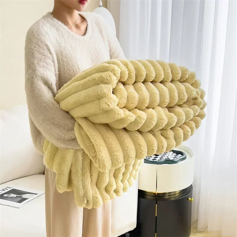 Thick Plush Throw Blanket Ultra Soft Warm Cozy for Sofa and Bed