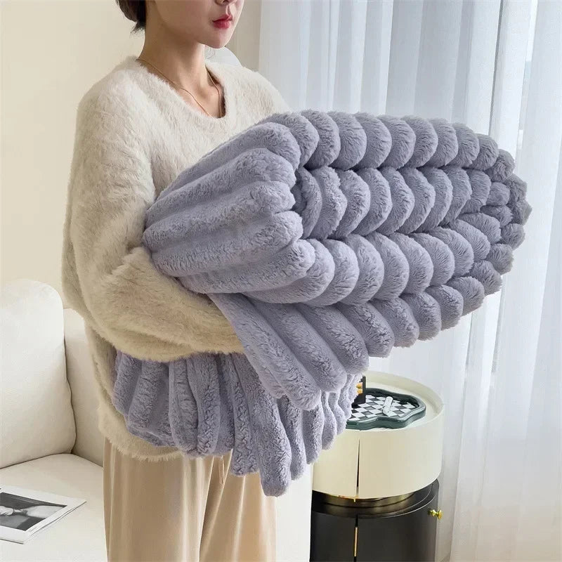 Thick Plush Throw Blanket Ultra Soft Warm Cozy for Sofa and Bed