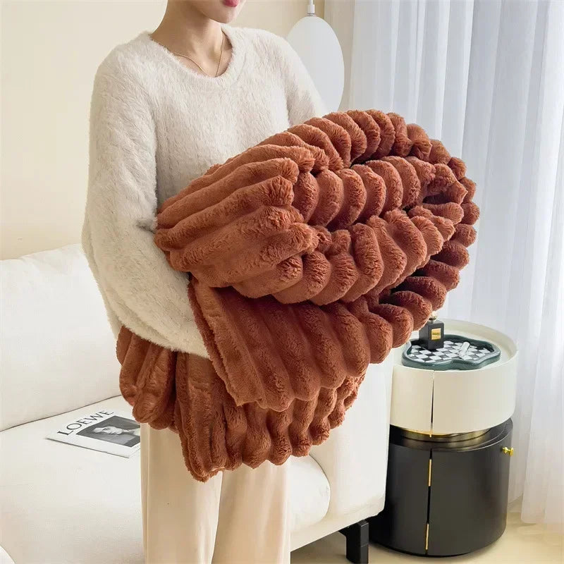 Thick Plush Throw Blanket Ultra Soft Warm Cozy for Sofa and Bed
