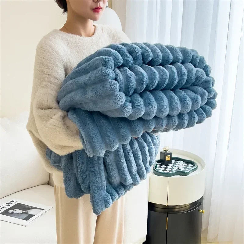 Thick Plush Throw Blanket Ultra Soft Warm Cozy for Sofa and Bed