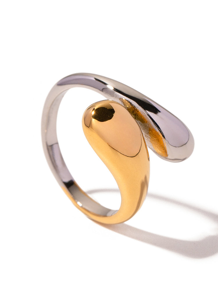 Women's Ring with Open Design and Two-Tone Drop Motif in Gold - View 3.0 | Roselva