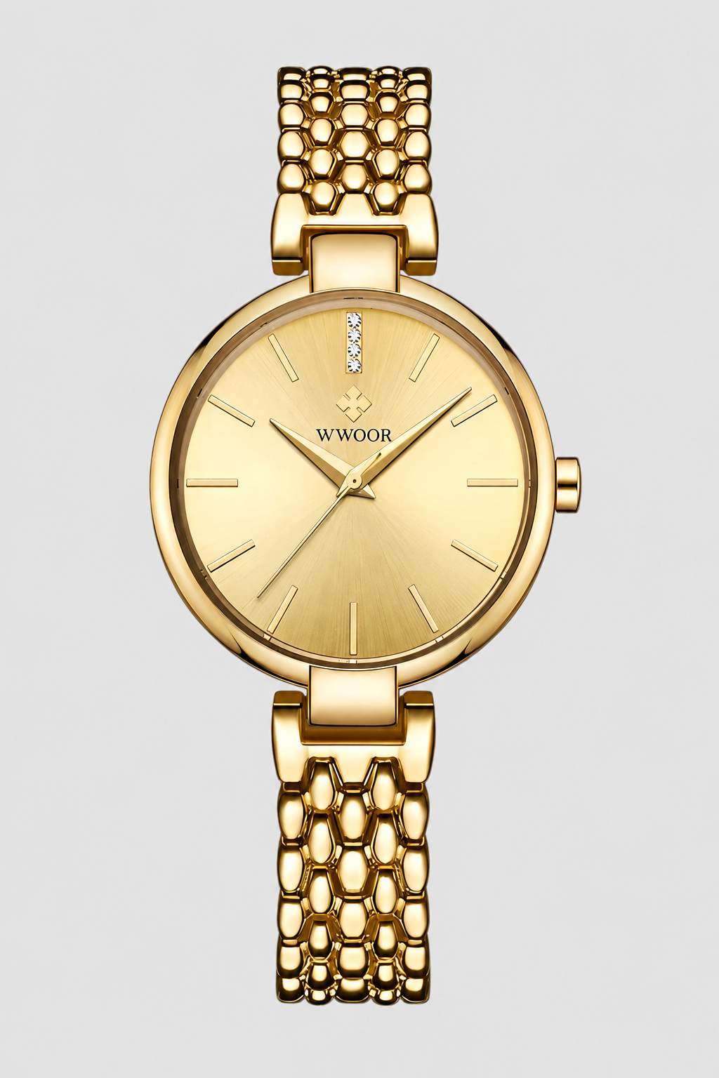 Elegant Metallic Dress Watch – Minimalist Dial with Textured Link Bracelet