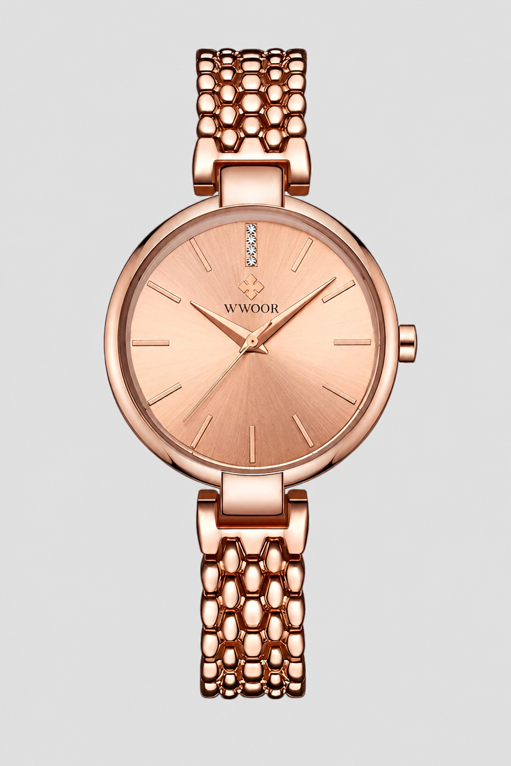 Elegant Metallic Dress Watch – Minimalist Dial with Textured Link Bracelet