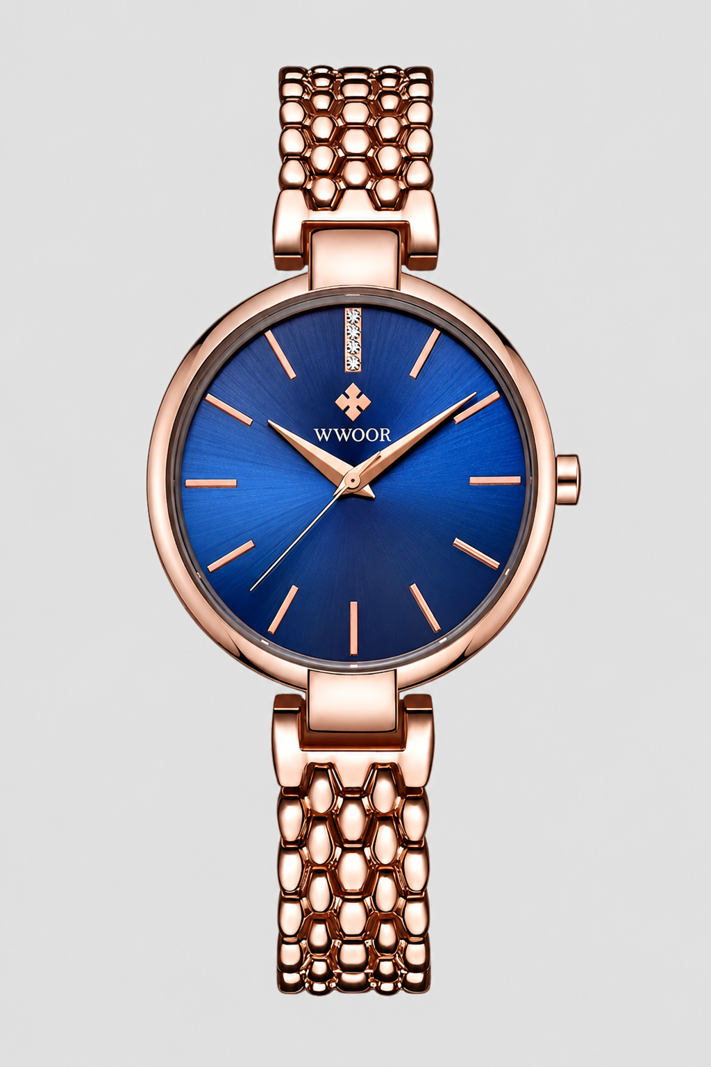 Elegant Metallic Dress Watch – Minimalist Dial with Textured Link Bracelet