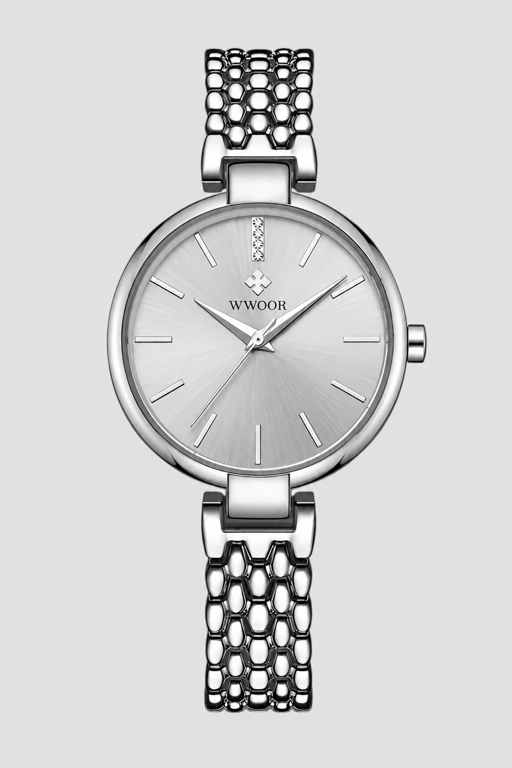 Elegant Metallic Dress Watch – Minimalist Dial with Textured Link Bracelet