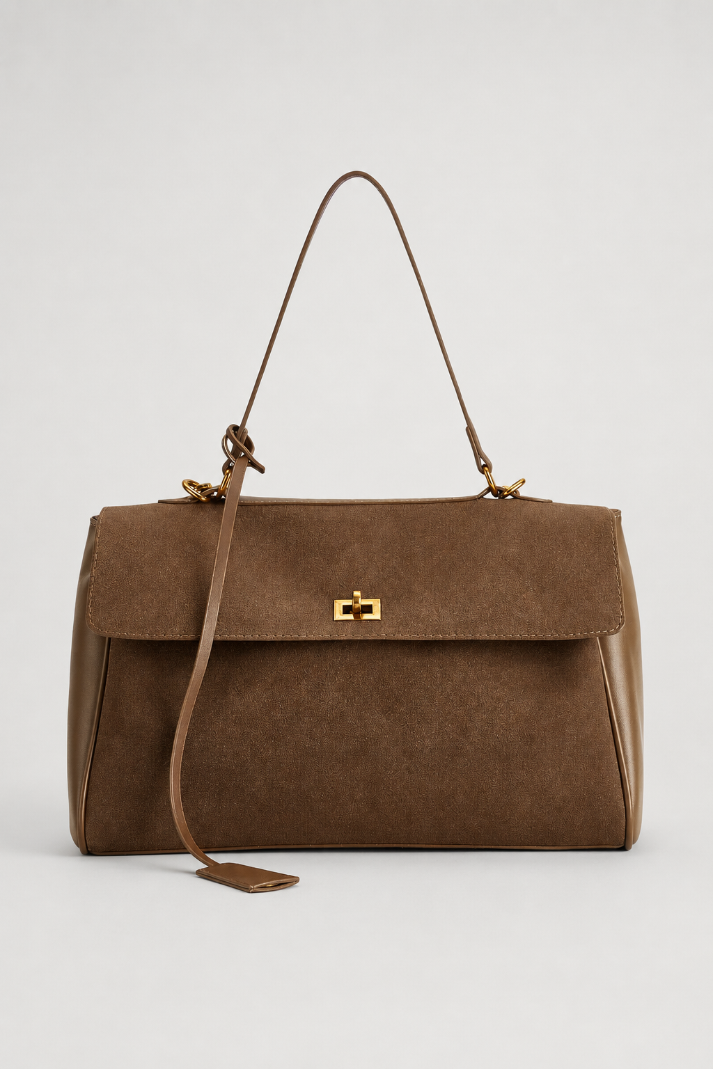 Flap Shoulder Bag with Turn-Lock Clasp
