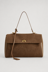Flap Shoulder Bag with Turn-Lock Clasp
