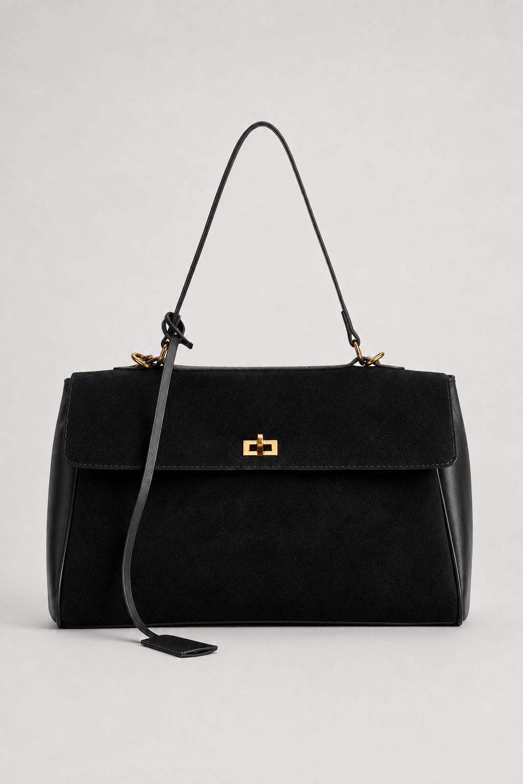 Flap Shoulder Bag with Turn-Lock Clasp