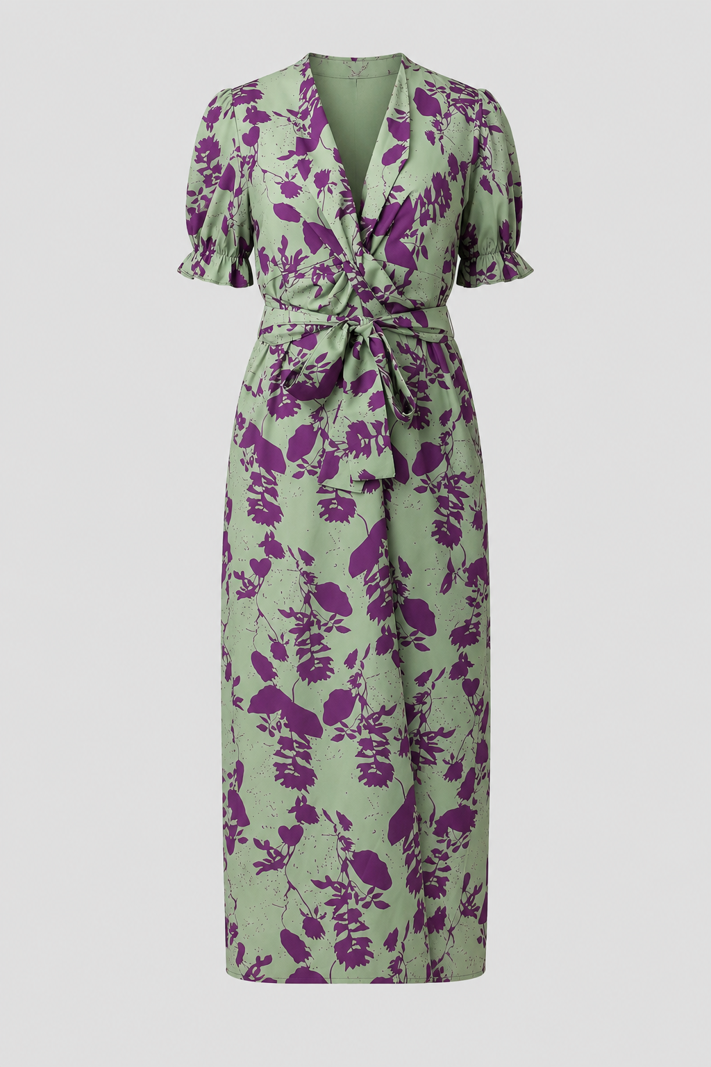 Floral Print Midi Dress with Ruffled Puff Sleeves