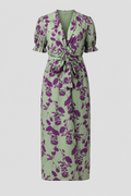Floral Print Midi Dress with Ruffled Puff Sleeves