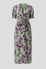 Floral Print Midi Dress with Ruffled Puff Sleeves