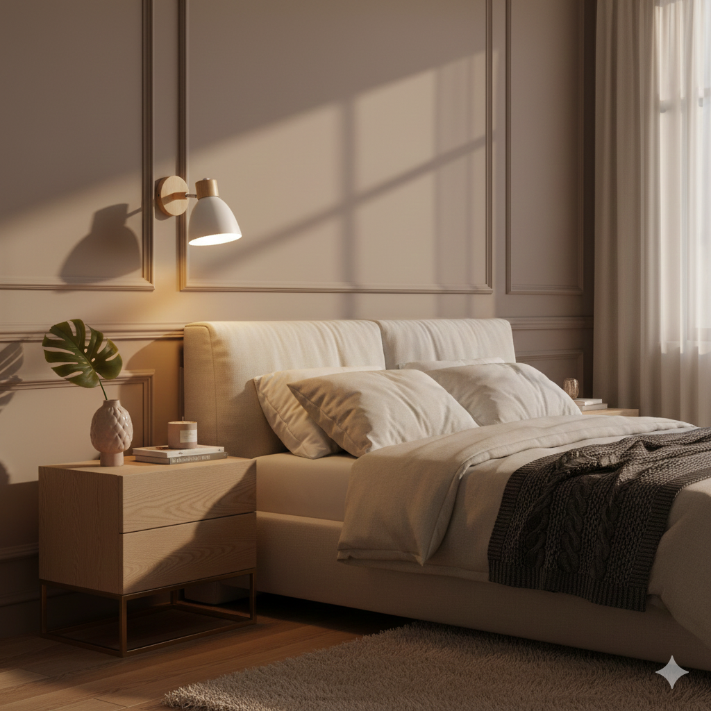 Modern Wall Sconce with Angled Arm, Wood, Conical Shade