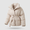Women's Belted Puffer Coat with Stand Collar