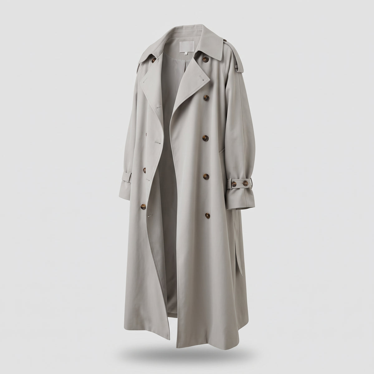 Women's Long Trench Coat with Lapel Collar