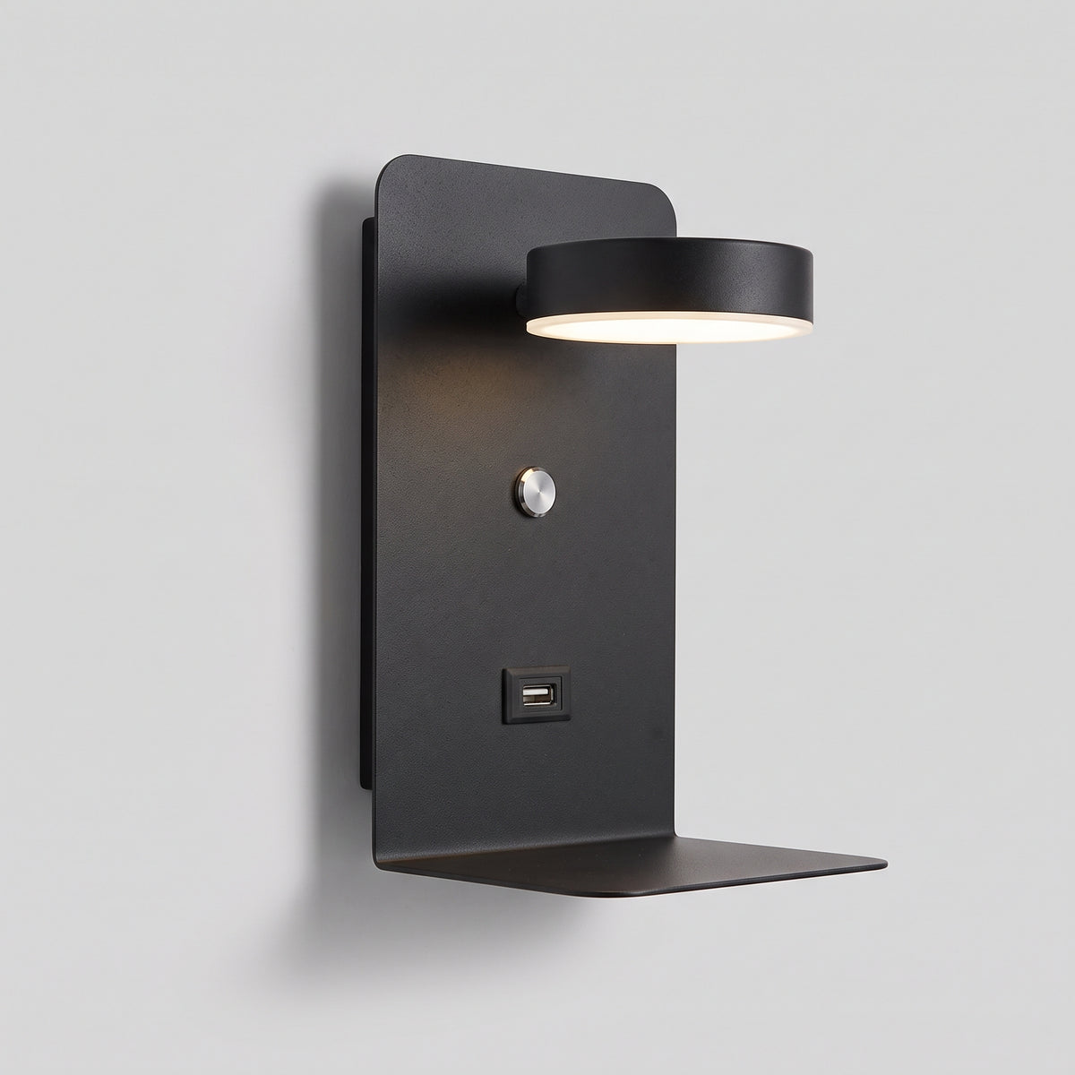 DualDelight LED Wall Lamp with Shelf & USB Port