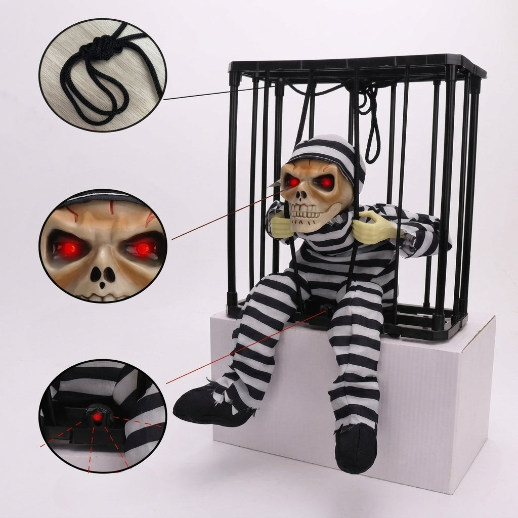 Skeleton Cage Decoration with Motion Sensor - Glowing Eyes and Sound