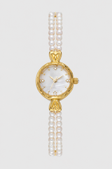 Gold-tone Watch with Natural Pearls