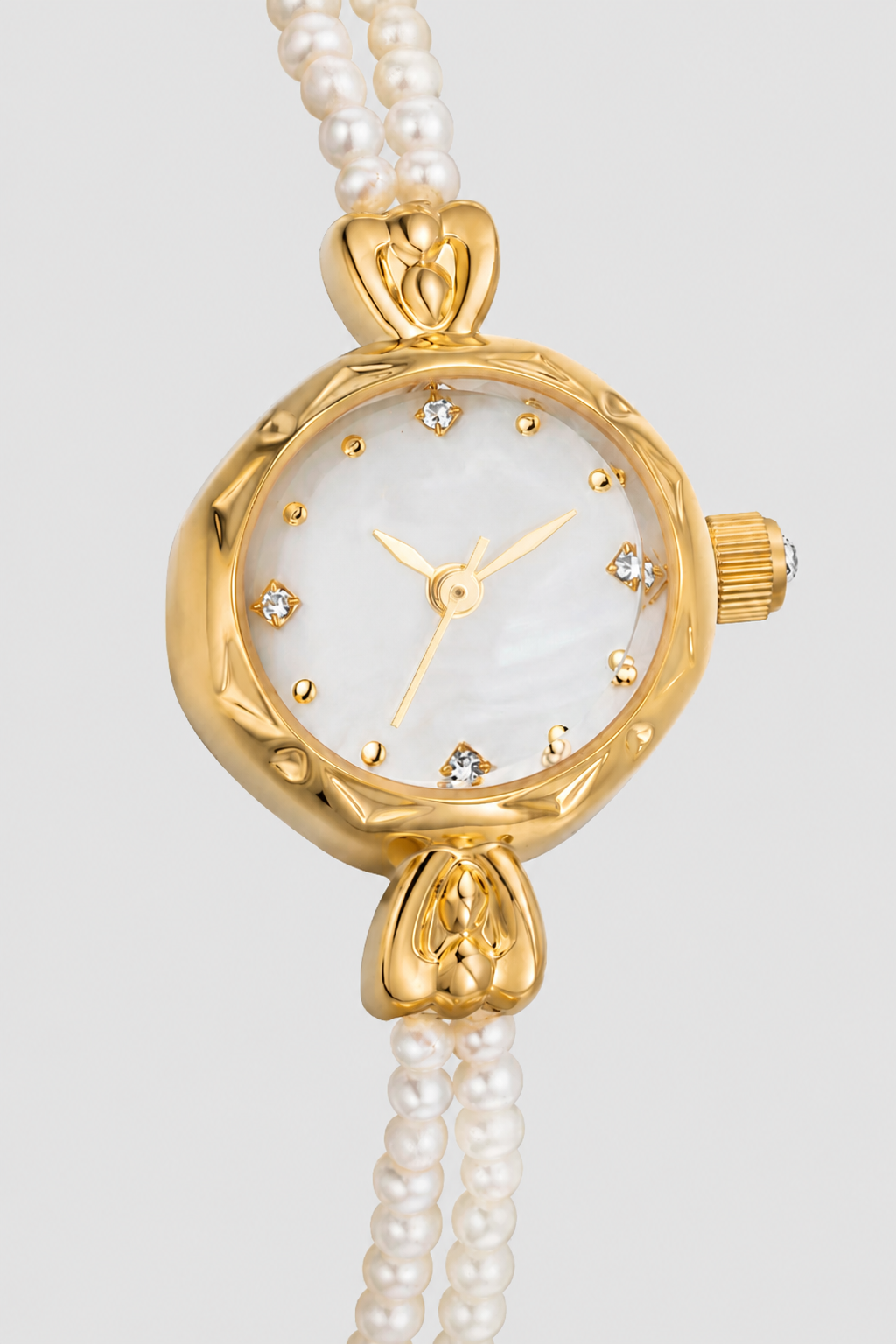 Gold-tone Watch with Natural Pearls