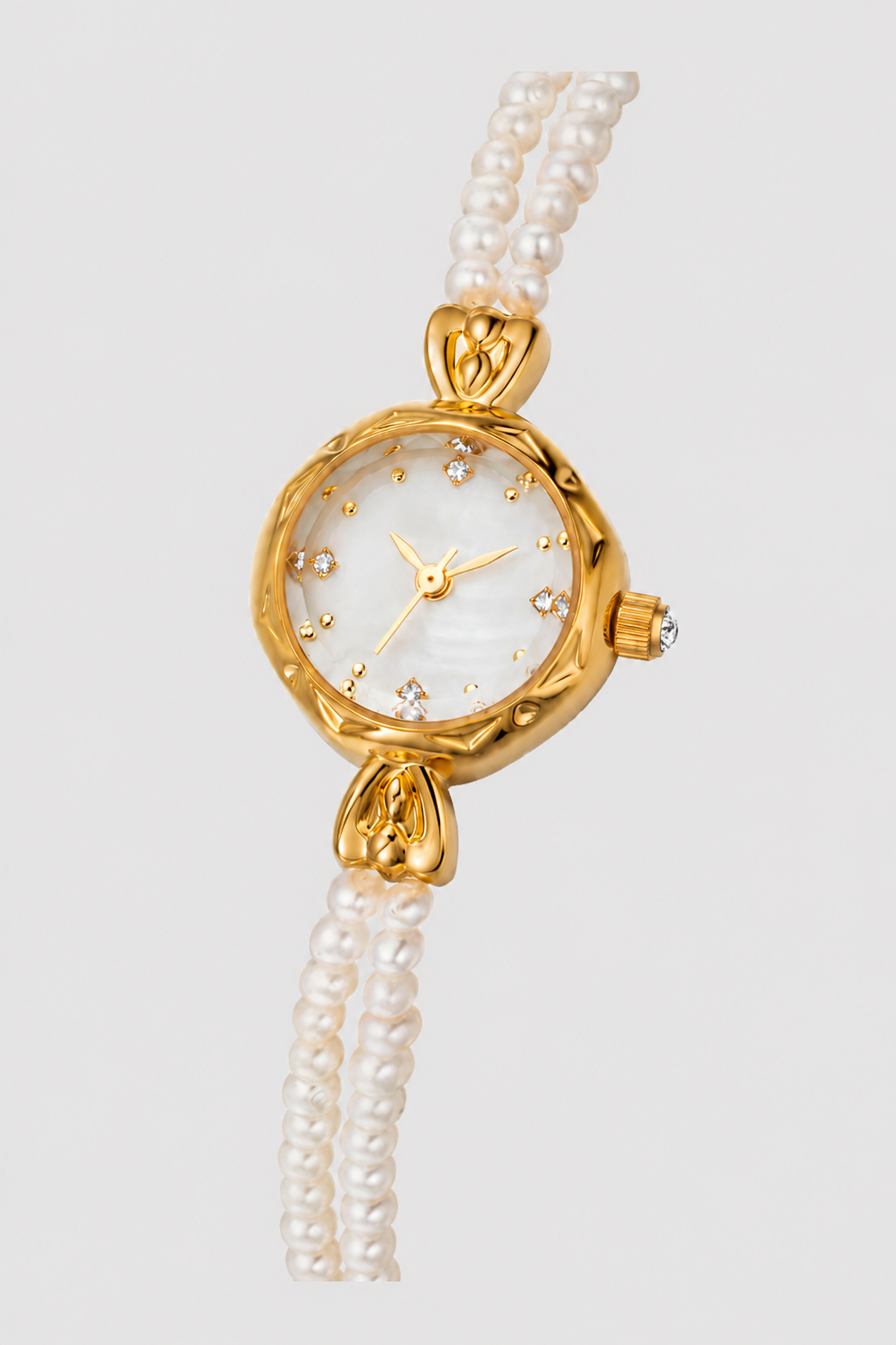 Gold-tone Watch with Natural Pearls
