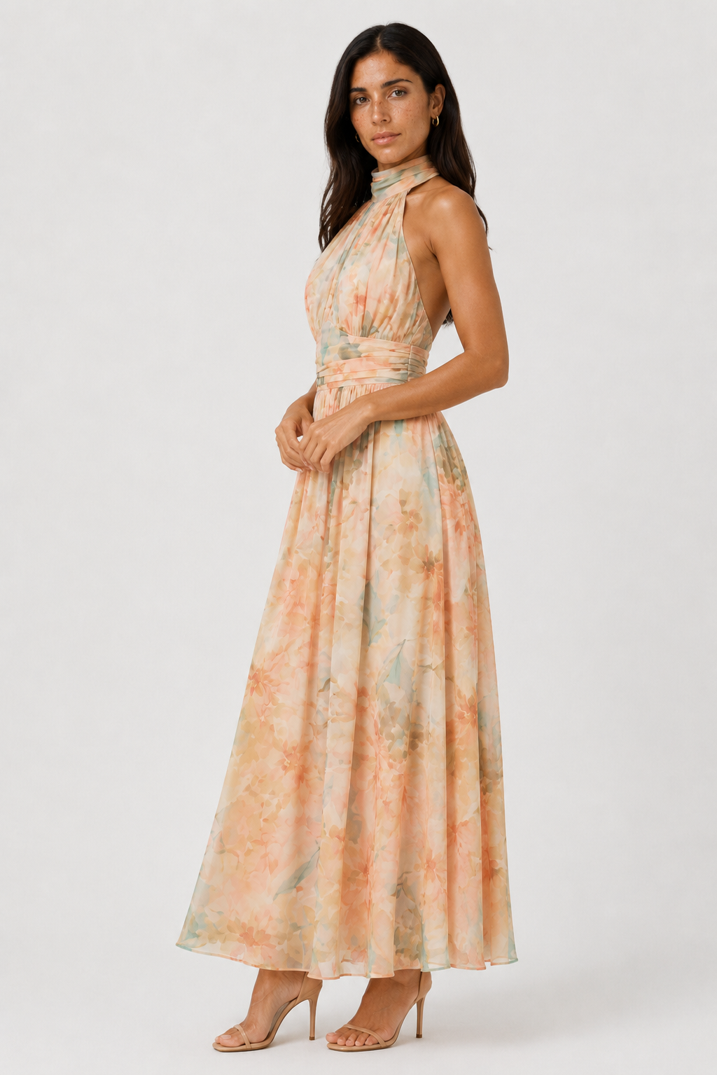 Vestido maxi halter de cuello alto – Vestido de noche elegante con lazo en la espalda