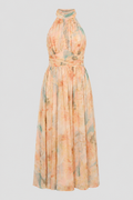 Vestido maxi halter de cuello alto – Vestido de noche elegante con lazo en la espalda