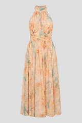 Vestido maxi halter de cuello alto – Vestido de noche elegante con lazo en la espalda