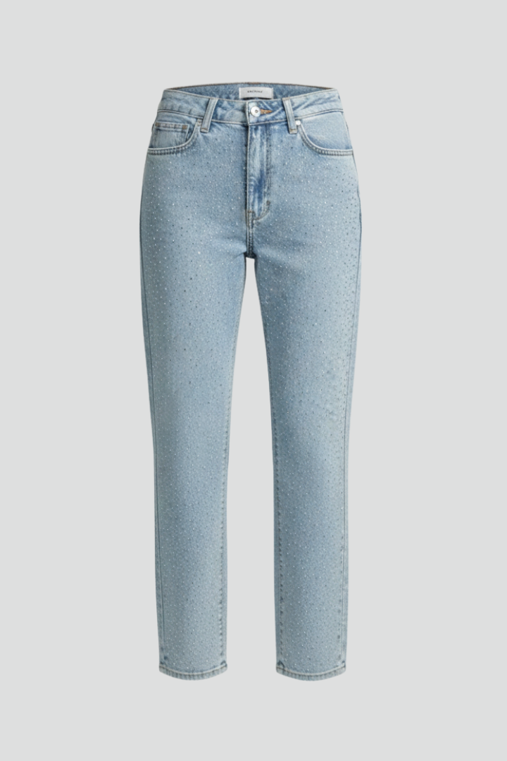 Women's High-Waisted Jeans with a Glossy Finish in Blue | Roselva