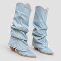 Pippa Denim Knee-High Boots with Edgy Details