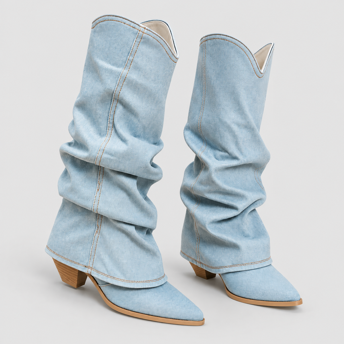 Pippa Denim Knee-High Boots with Edgy Details