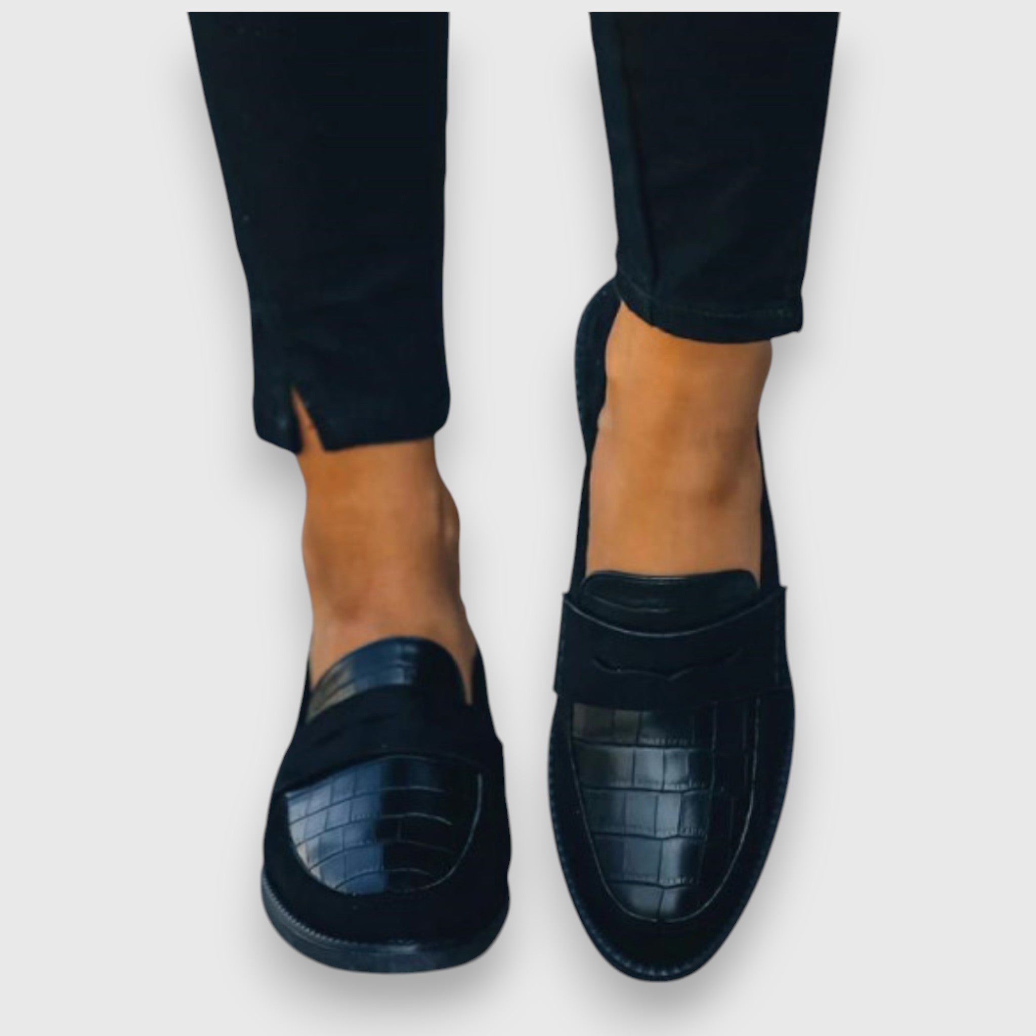 Dame Krokodillepræget Penny Loafers – Blandet Tekstur Slip-On Festsko Flats