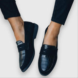 Dame Krokodillepræget Penny Loafers – Blandet Tekstur Slip-On Festsko Flats