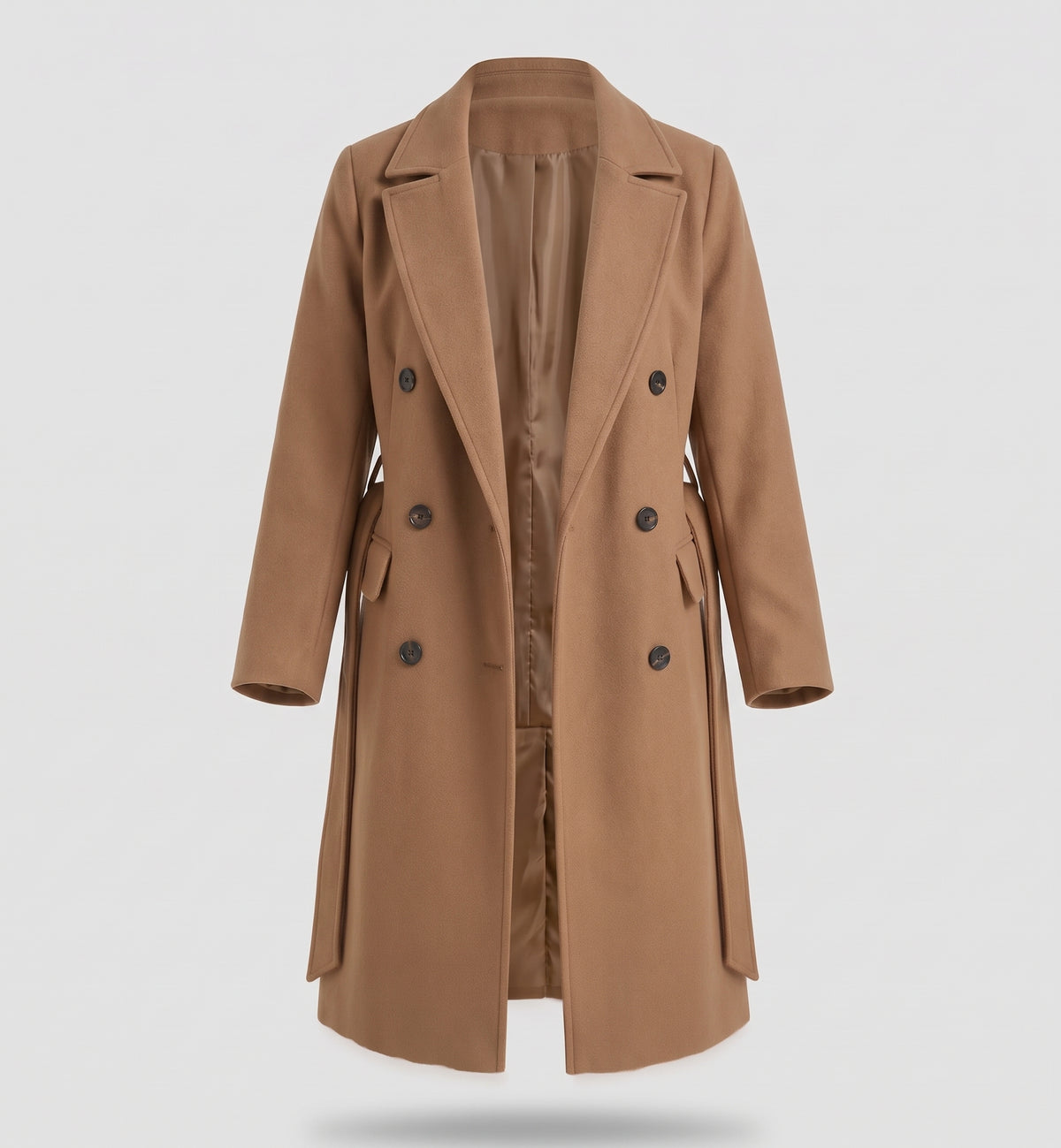 Women's Double-Breasted Long Coat with Lapel Collar