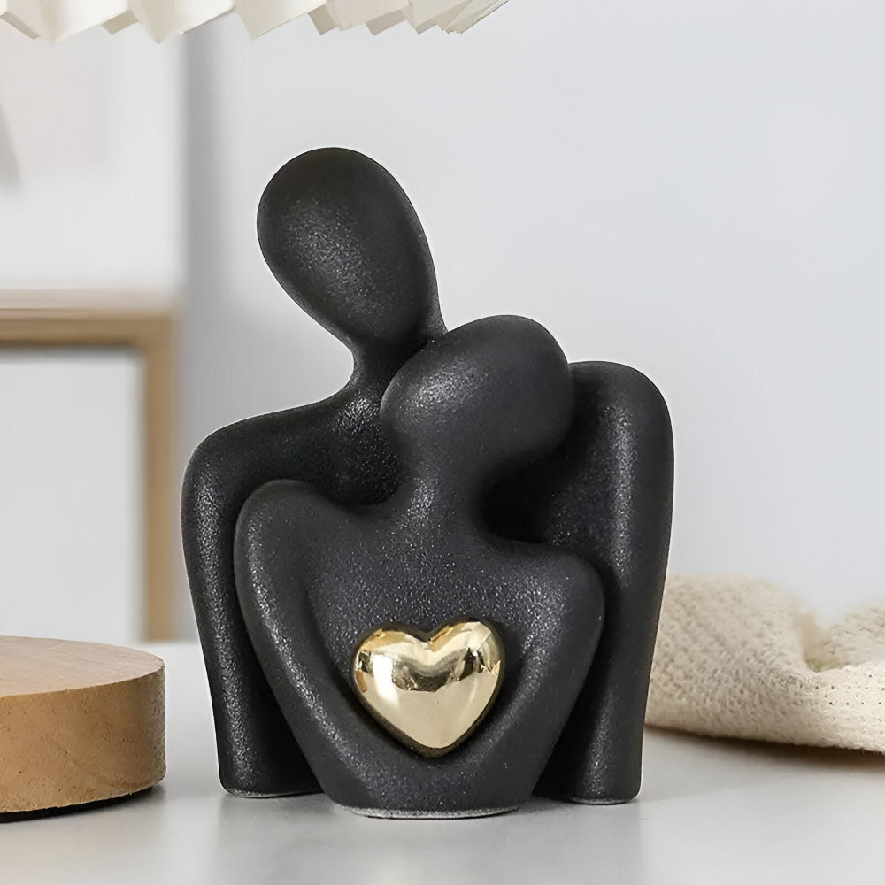 Couple Hugging Figurine – Modern Sculpture with Heart Detail