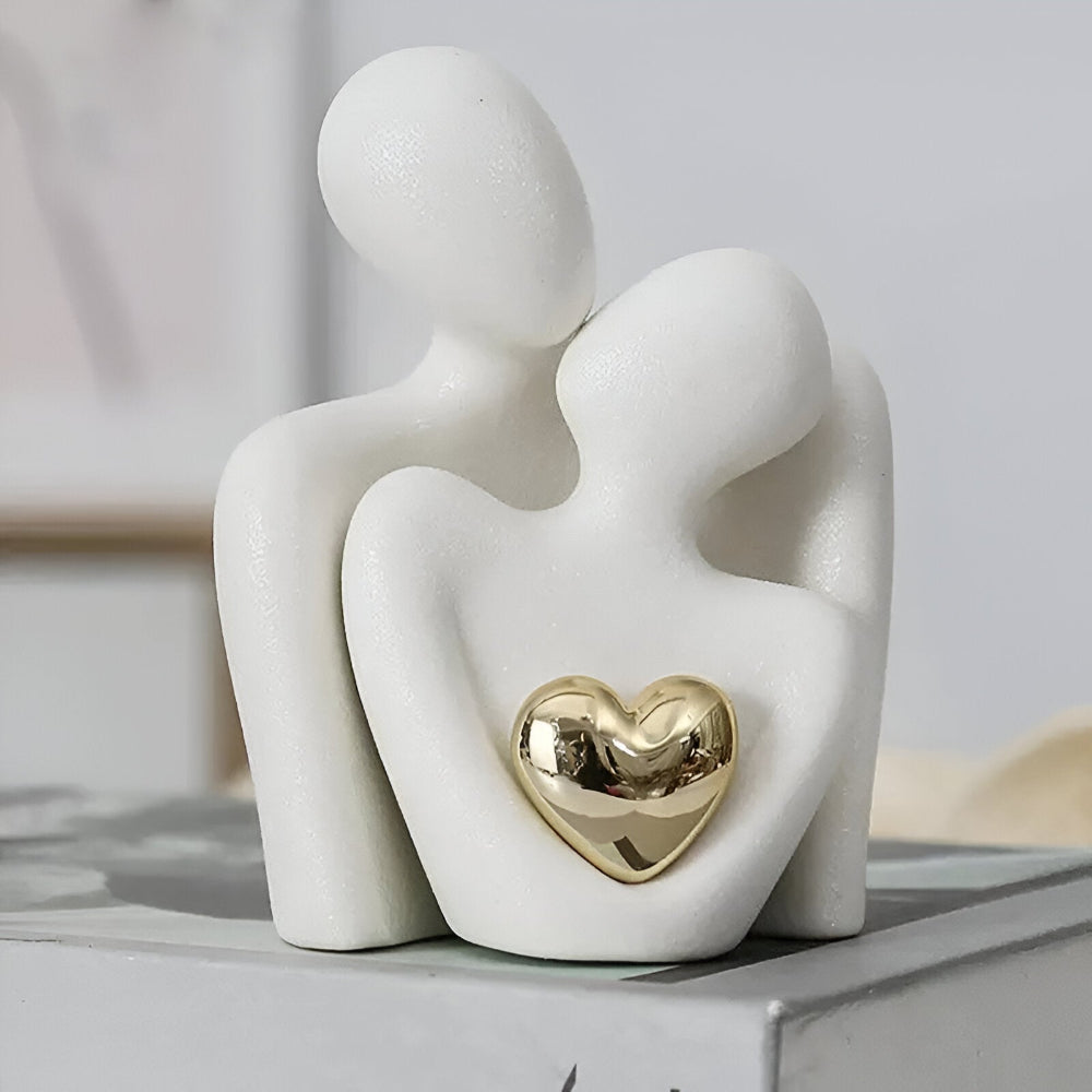 Couple Hugging Figurine – Modern Sculpture with Heart Detail