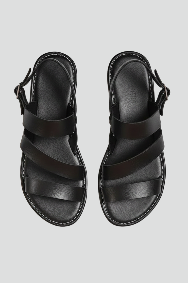 Women’s Sandals with Back Strap and Flat Sole in Black | Roselva