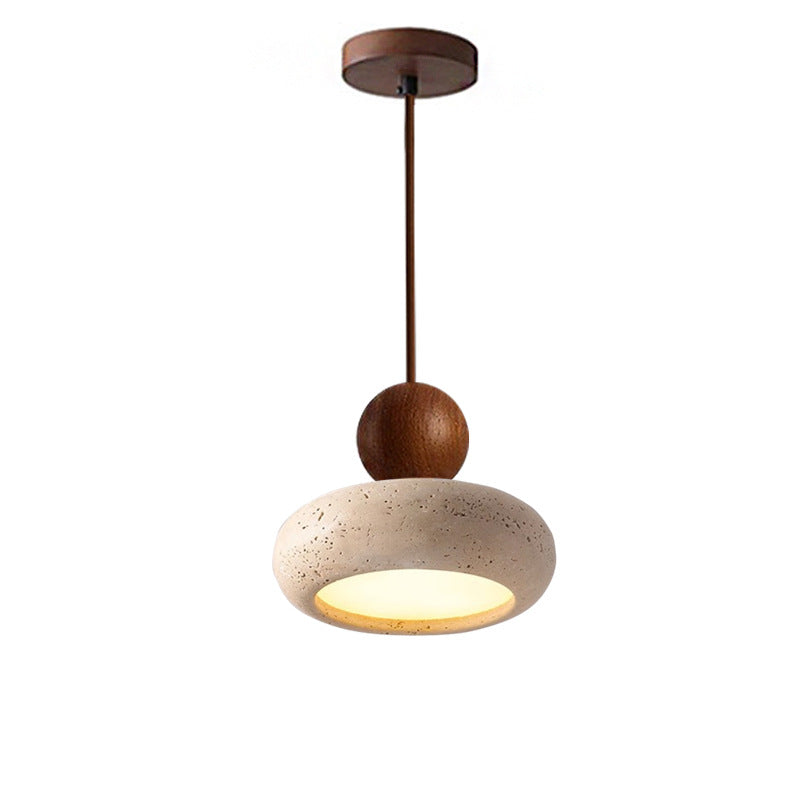 Tindara - Natural Travertine and Wood Pendant Light