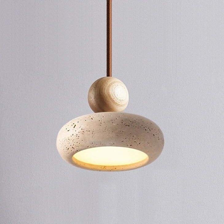 Tindara - Natural Travertine and Wood Pendant Light