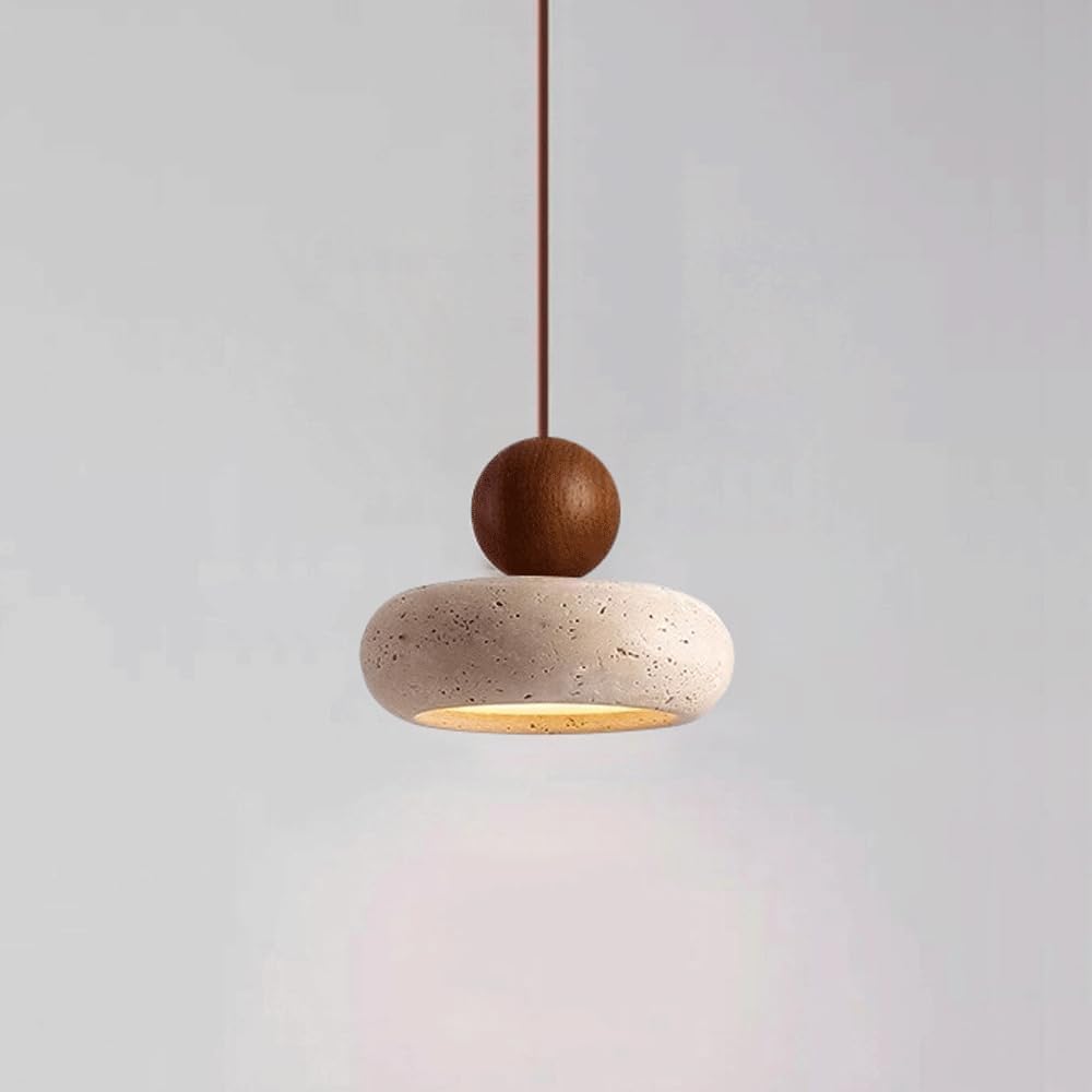 Tindara - Natural Travertine and Wood Pendant Light