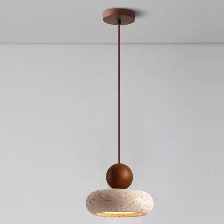 Tindara - Natural Travertine and Wood Pendant Light
