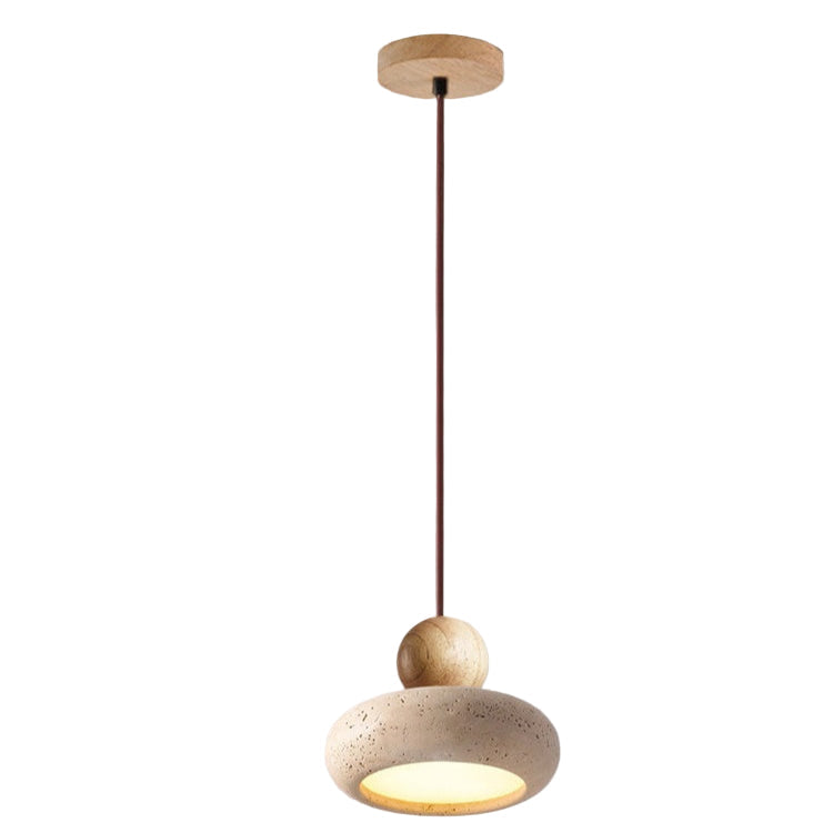 Tindara - Natural Travertine and Wood Pendant Light
