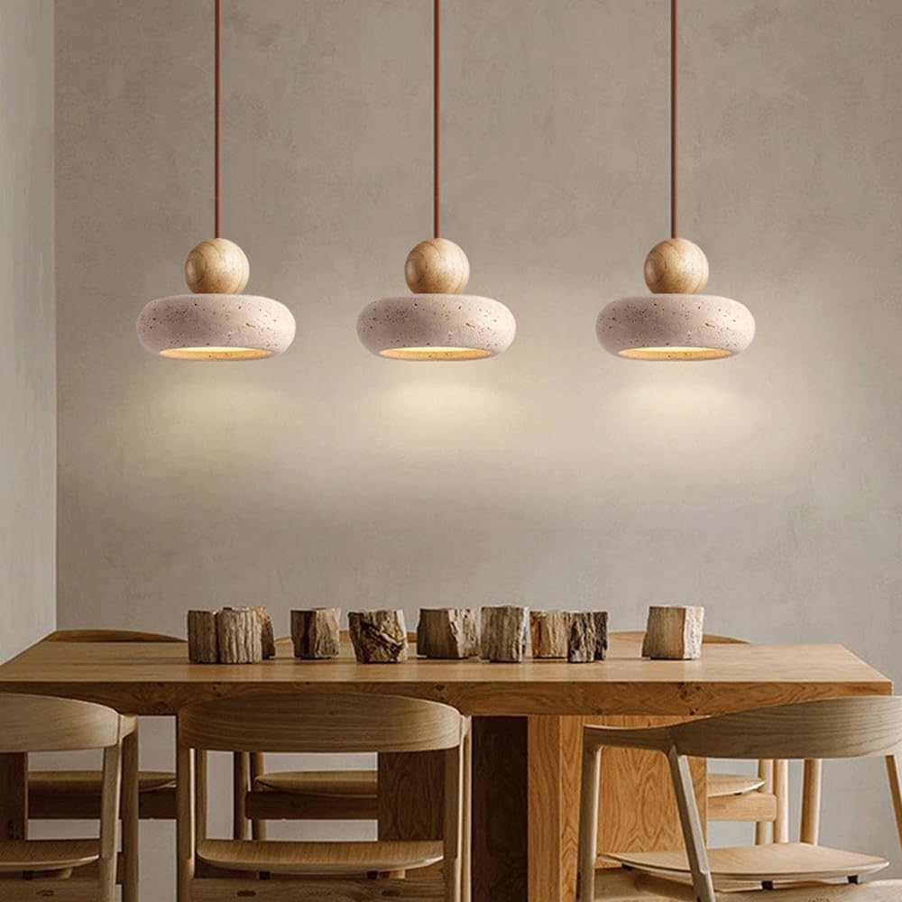 Tindara - Natural Travertine and Wood Pendant Light