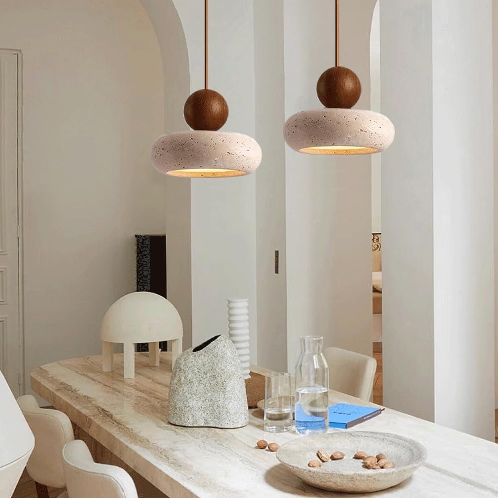 Tindara - Natural Travertine and Wood Pendant Light